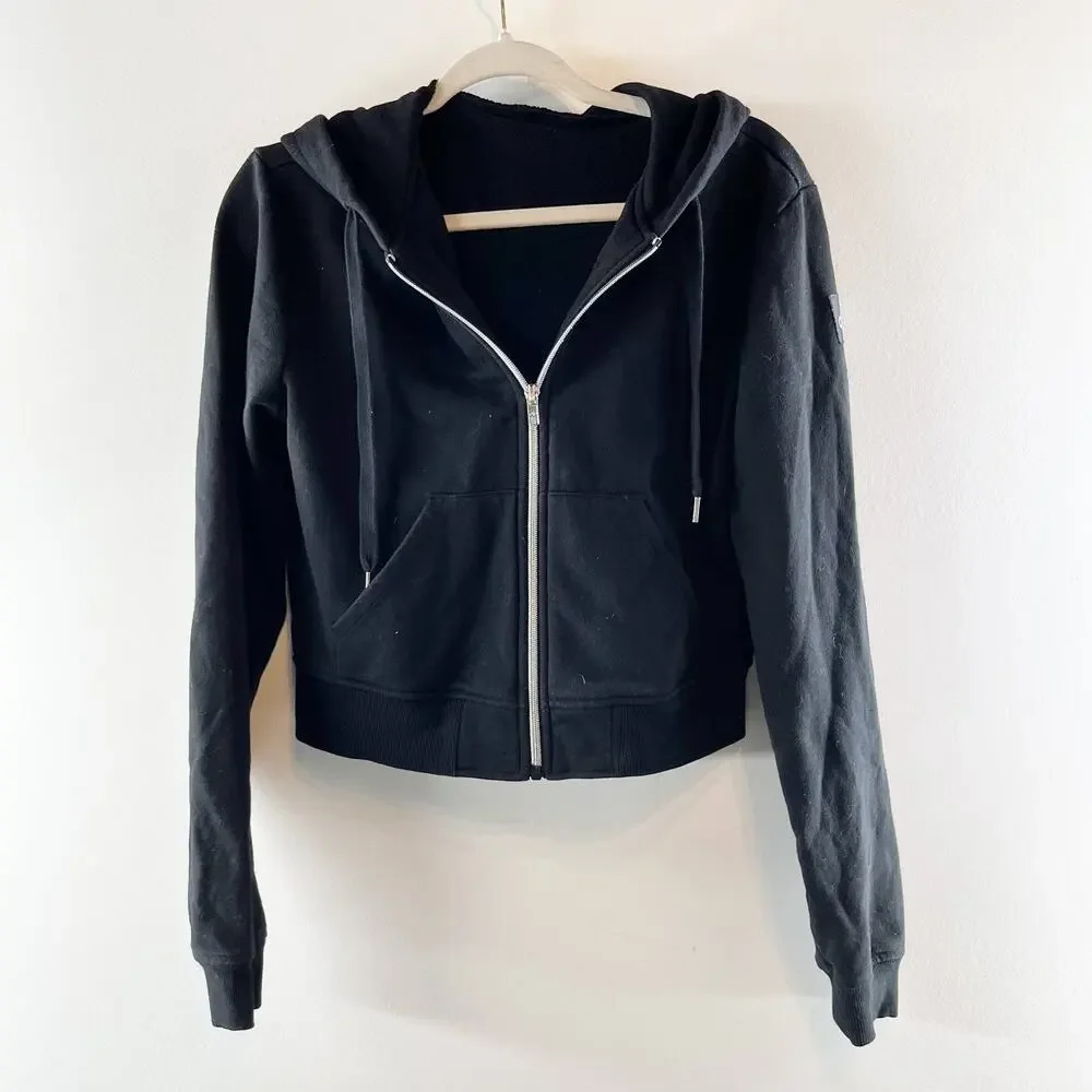 Alo Yoga Long Sleeve Routine Full Zip Cropped Hoodie Sweatshirt Black Small